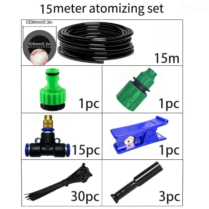 Misting Cooling System Kit   Brass Nozzles Garden Misting Irrigation System for Garden Greenhouse, Flower Bed,Patio,Lawn