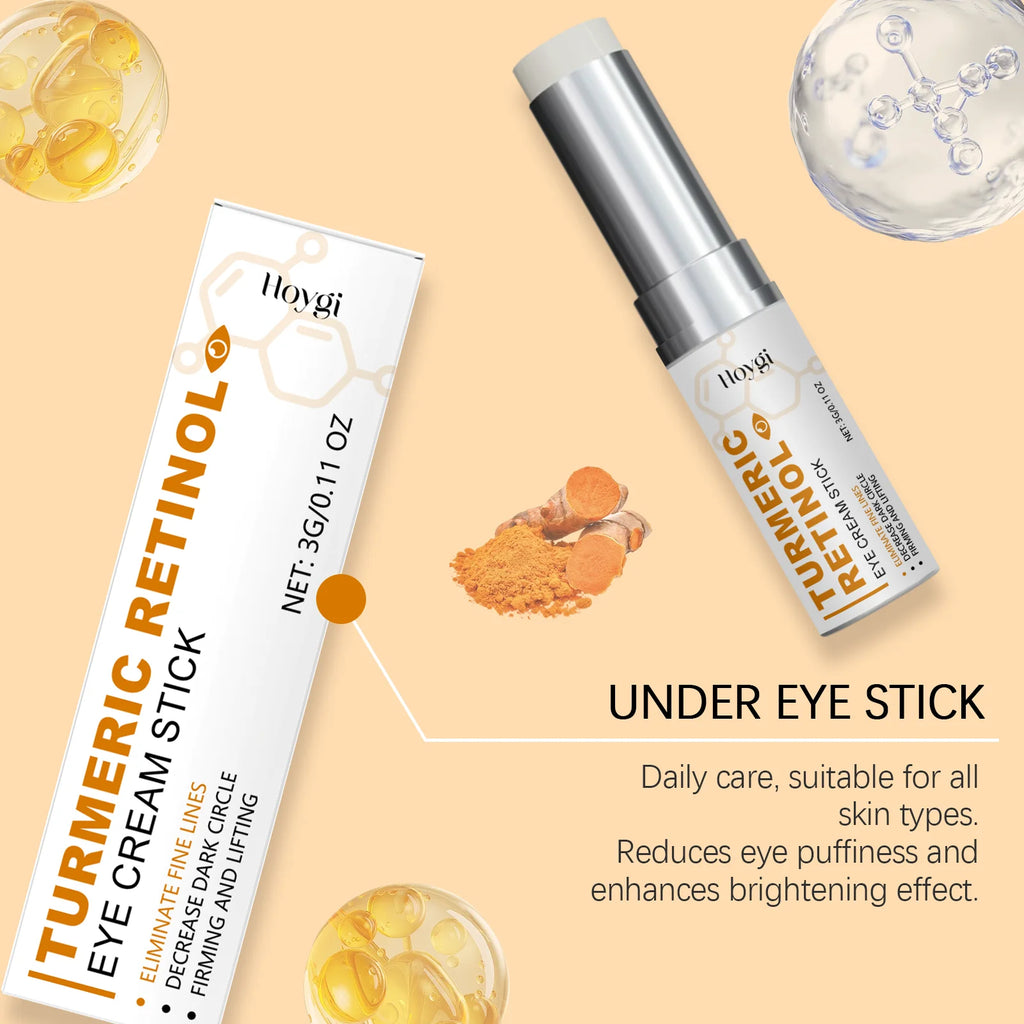 Turmeric Retinol Eye Cream Stick Anti Puffiness Dark Circle Removal Eye Bag Stick Fade Fine Line Brighten Moisturizing Skin Care