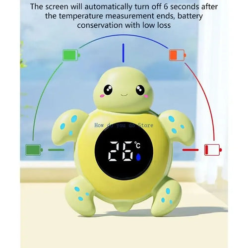 Green turtle digital baby infrared forehead thermometer with auto-off battery saving for baby health monitoring.