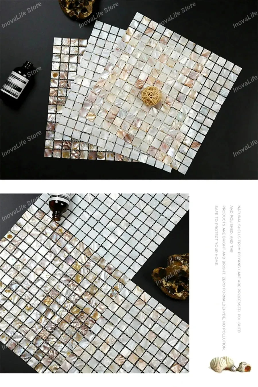 30x30CM Natural Shell Mosaic Tiles Sheet Mother of Pearl Wallpaper Tile Sticker Kitchen Backsplash Bathroom Shower Decorative