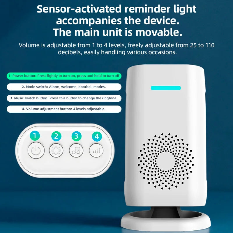 Fuers Wireless Doorbell Welcome Chime Bell Alarm with PIR Motion Sensor Detector Chime for Home Store Shop Office 433mhz