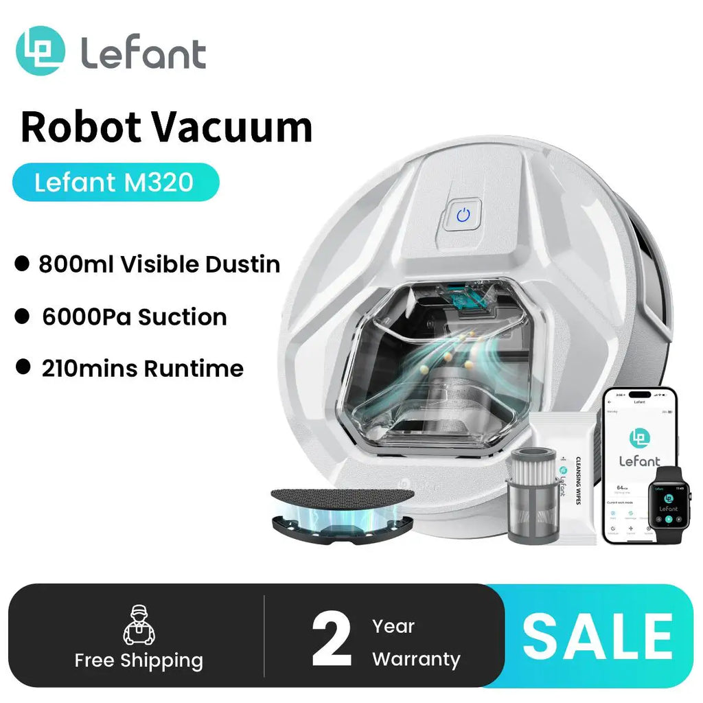 Tidesmit Lefant M320 Robot Vacuum with 6000Pa suction and carpet detection for efficient floor cleaning