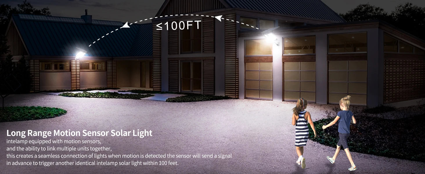 Intelamp 12500 Mah 3000 Lm Outdoor Solar Street Lights Larger Solar Panel Two Motion Sensors for Garden Courtyard Walk Garage