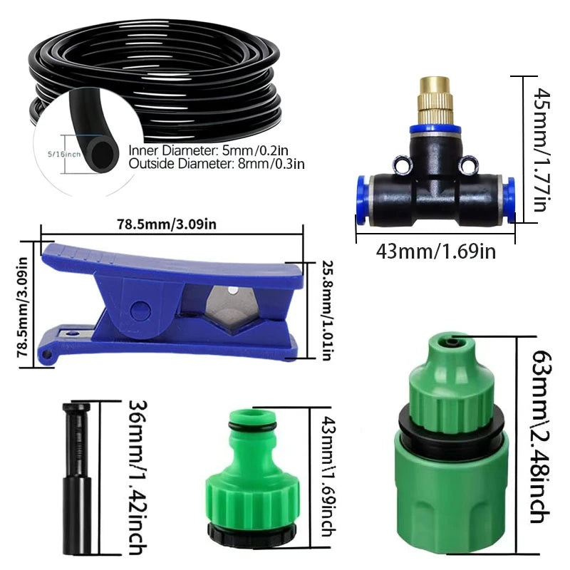 Misting Cooling System Kit   Brass Nozzles Garden Misting Irrigation System for Garden Greenhouse, Flower Bed,Patio,Lawn