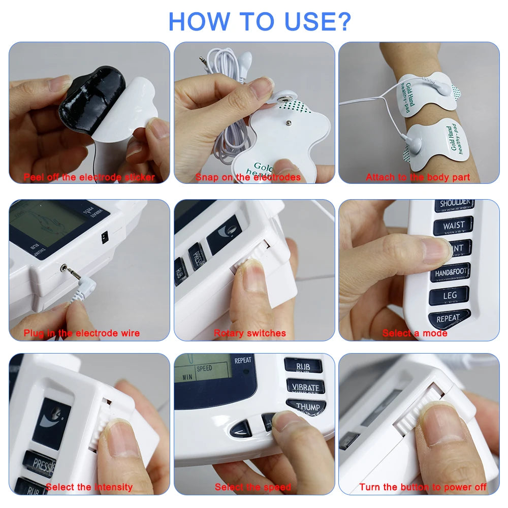 TENS Muscle Stimulator 16-Pad System with 10 Intensity Levels Massage Cushion Tidesmit