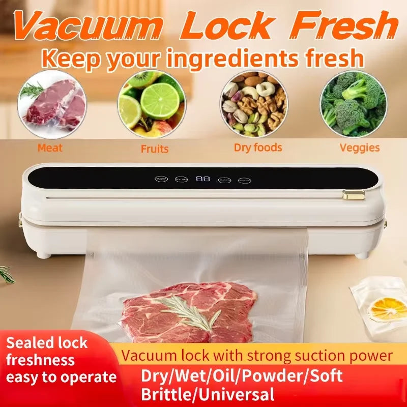 2026 New Electric Vacuum Sealer Built‑in Cutter Dry Wet Mode Automatic Food Sealer Kitchen Food Preservation Packaging Machine