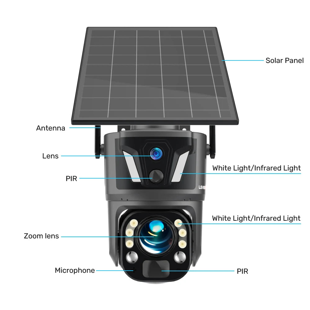 LS VISION 4K 99X Optical Zoom 4G Solar Camera Outdoor WiFi PTZ Dual Screen Dual PIR Detection Auto Tracking CCTV Camera Ubox App
