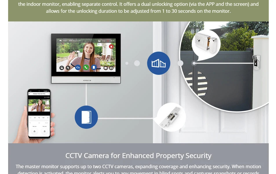 Tuya WiFi 10" Video Doorphone, With DC12V Fail Safe NC Lock, 1080P Doorbell Camera, IP65 Waterproof
