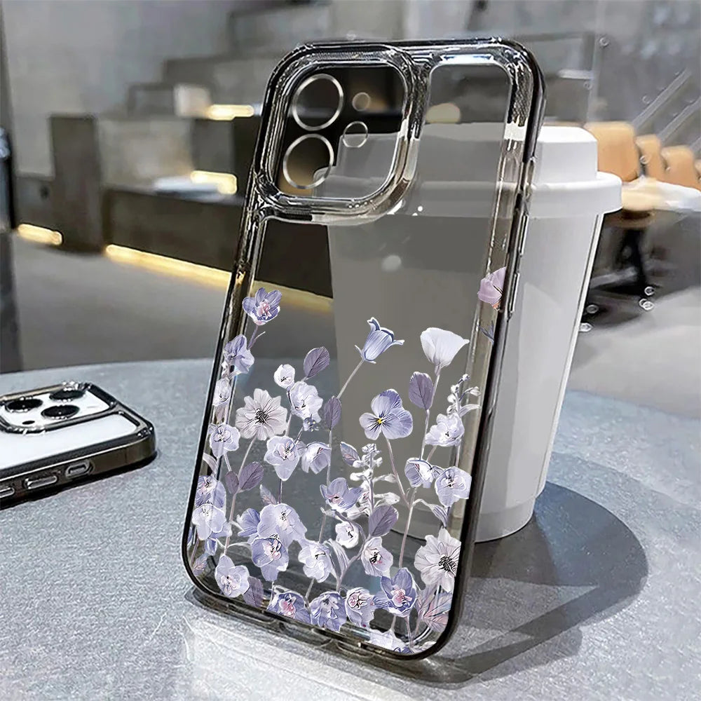 Purple Flower Phone Case for iPhone 16 - Slim Fit Shock-Absorbing Cover Black TQ35 Tidesmit