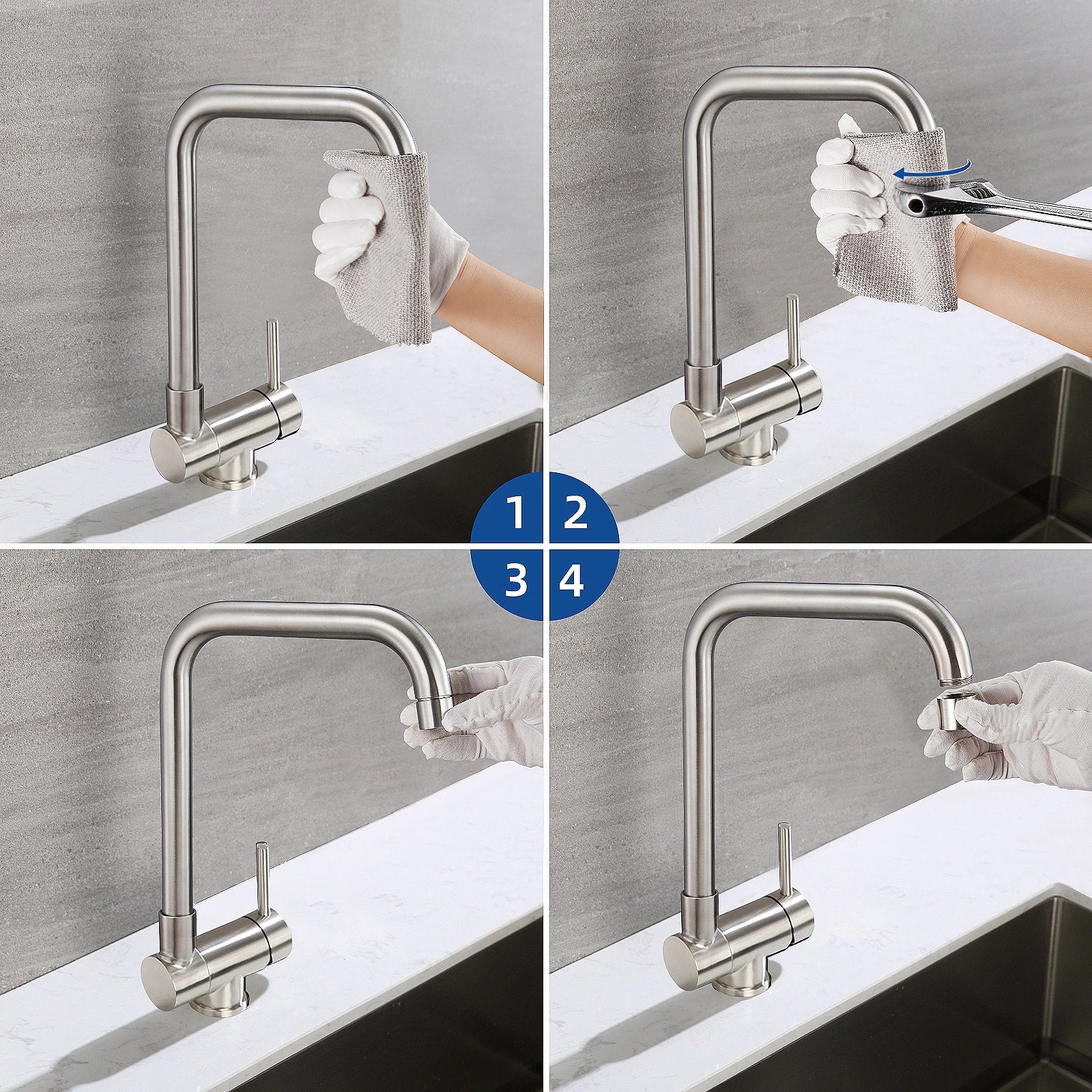 360° Swivel Foldable Kitchen Mixer, Kitchen Faucet with Window-Facing Folding Handle, 304 Stainless Steel Sink Mixer Tap