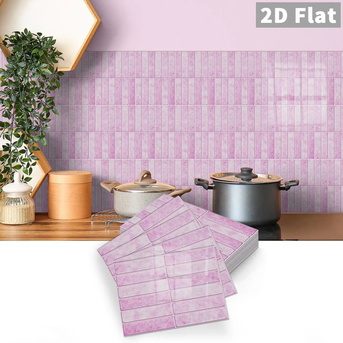 Peel-and-stick tile decals, pastel purple square mosaic tiles with fine grid lines