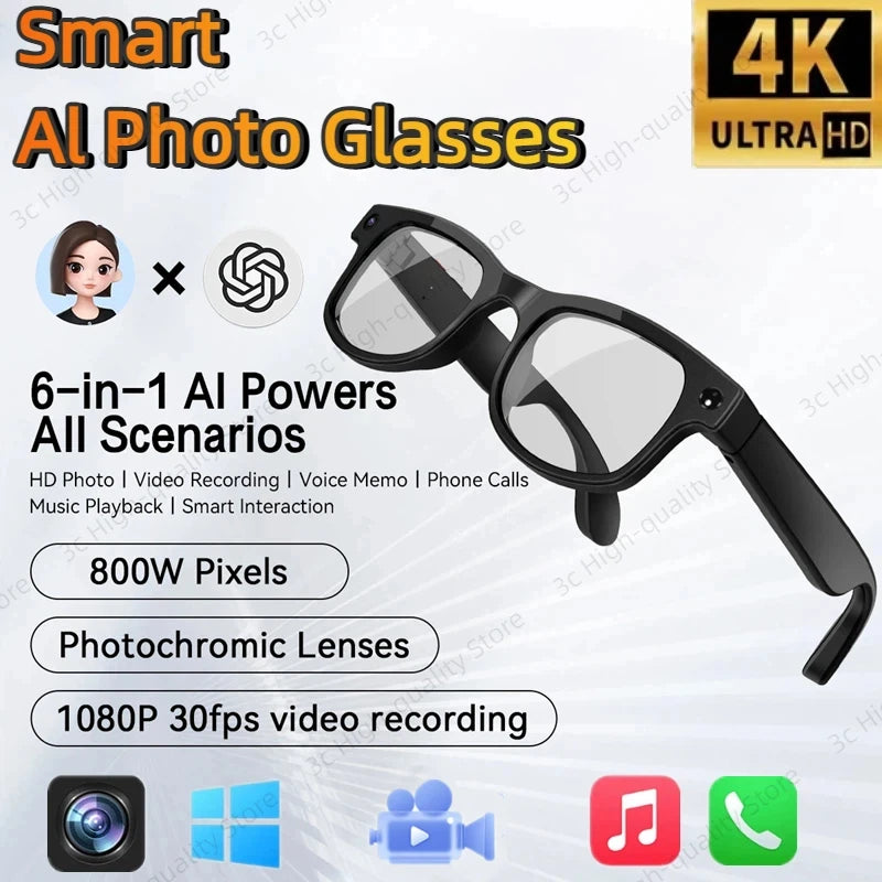 Tidesmit Smart Glasses with Camera & Bluetooth - Black & Transparent Tidesmit