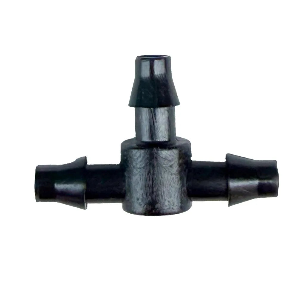 Black Y-shaped drip irrigation connector with barb fittings