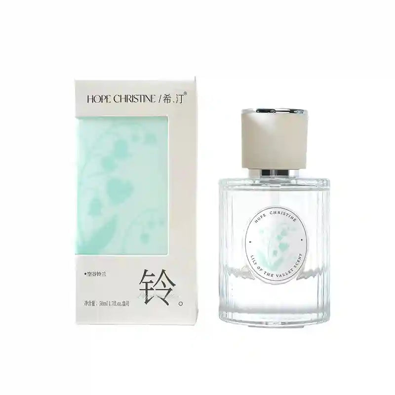 HOPE CHRISTINE Lily of the Valley EDT: Round glass bottle, fresh floral perfume for women, 50ml, long-lasting scent.