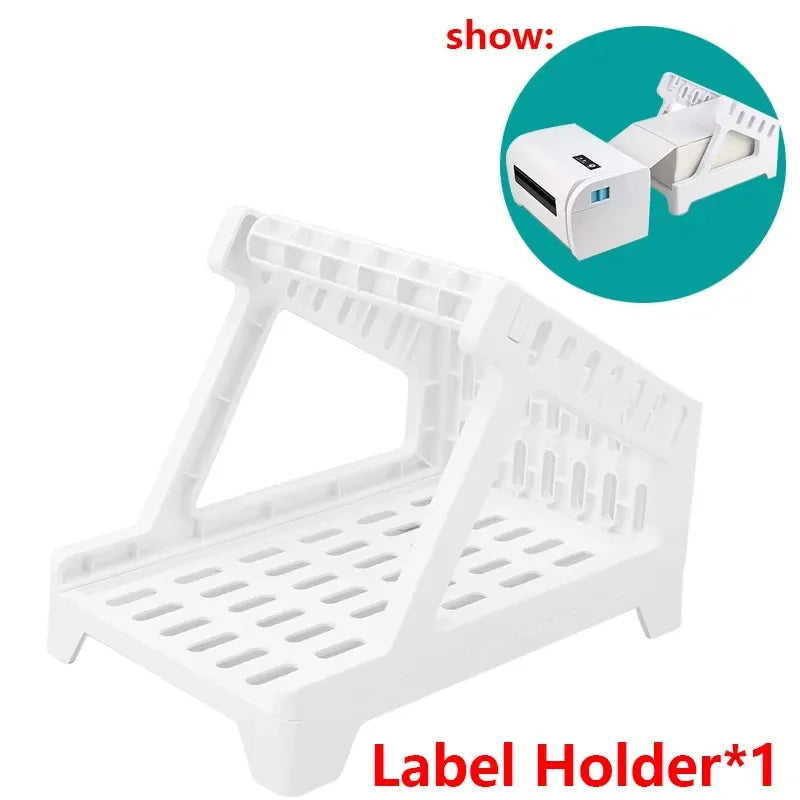 White label holder accessory for dispensing labels from a thermal printer