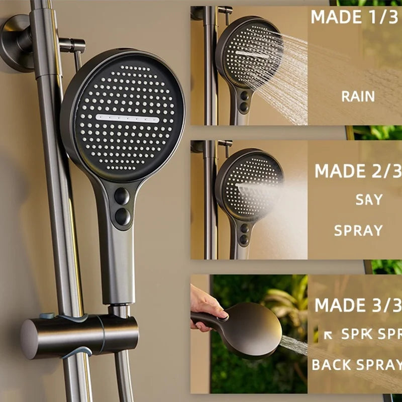 KEMAIDI Brushed Gold Shower System Set Wall Mounted Rain Shower Head with Handheld Shower Spray Brass Bathroom Shower Mixer