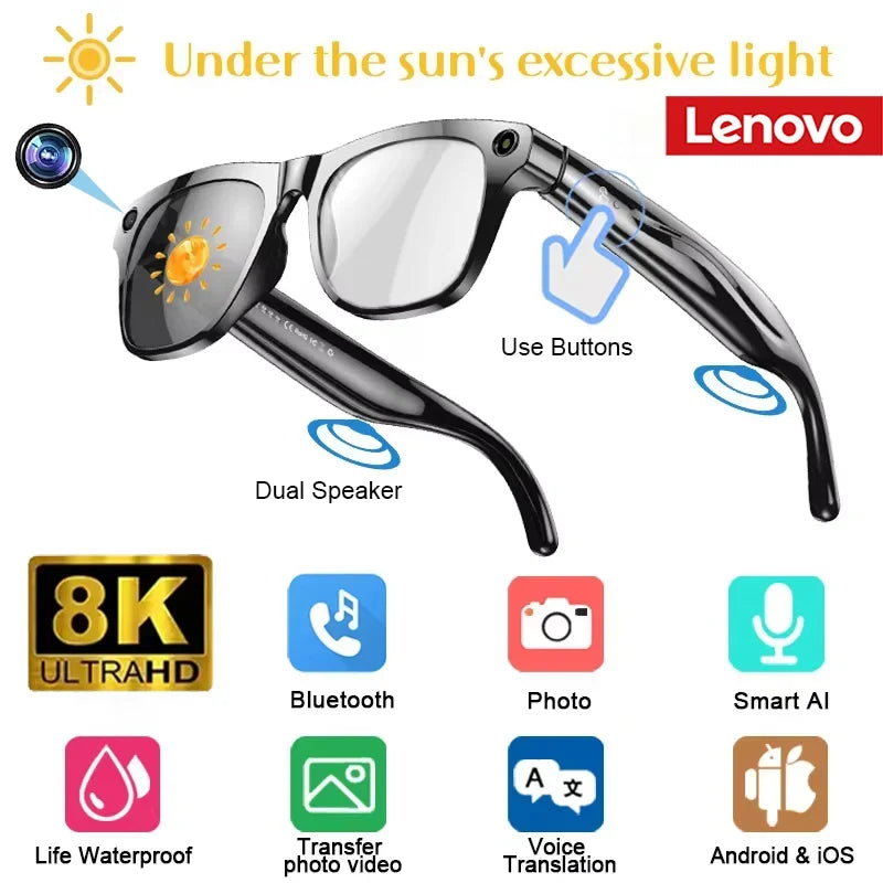 Smart Glasses with HD Camera & Bluetooth Audio - Tidesmit Black-change color Tidesmit