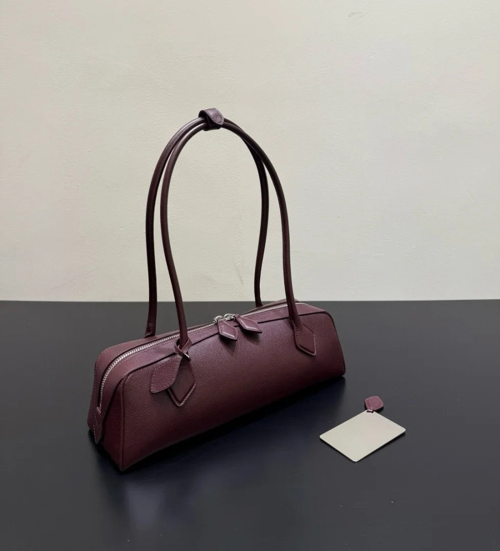 2026 high-quality genuine leather sausage bag, high-end customized high silk gloss leather handbag, women's shoulder bag