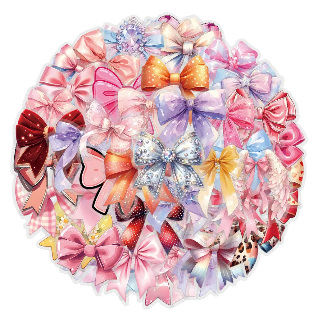 60-piece bow sticker pack, waterproof transparent PET decals, perfect for scrapbooking, journals, and cute DIY crafts.