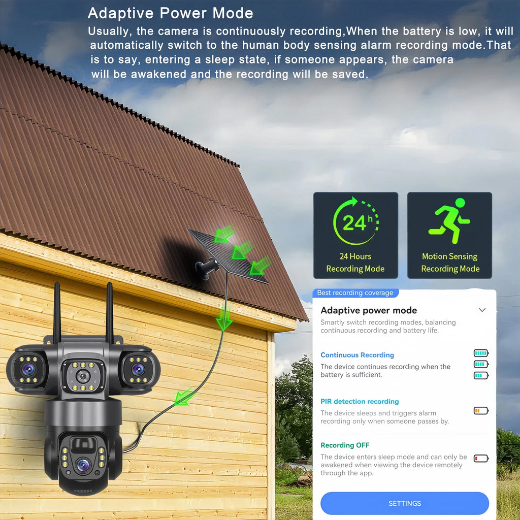 8K HD Solar Security Camera WiFi Wireless Outdoor Dual Lens Solar IP Camera PIR Human Detection Night Vision Battery CCTV Camera