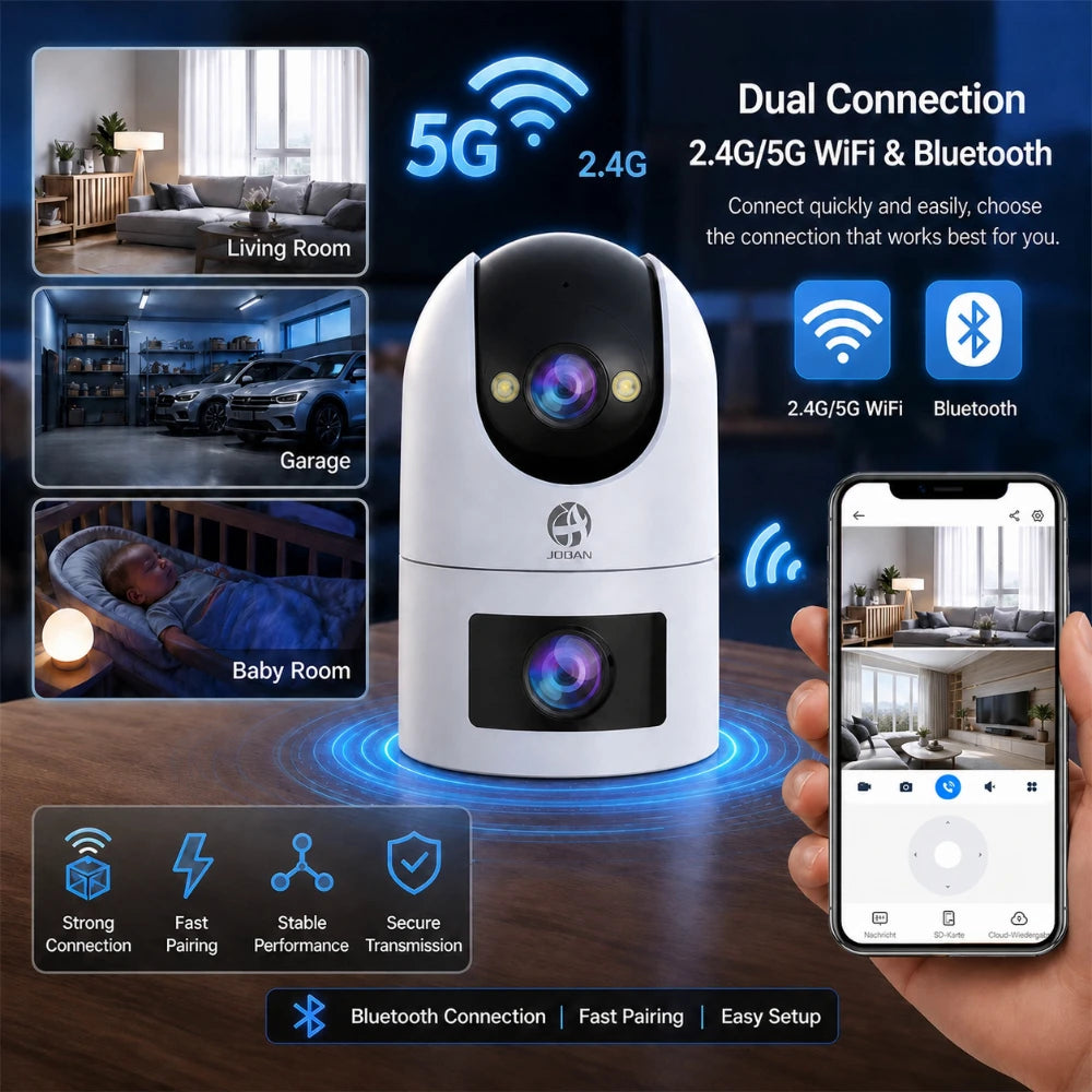 Jooan 4K 8MP Dual Lens Dual Screen IP Camera Wifi Outdoor PTZ Cameras Auto Tracking CCTV Camera Audio Video Indoor Surveillance