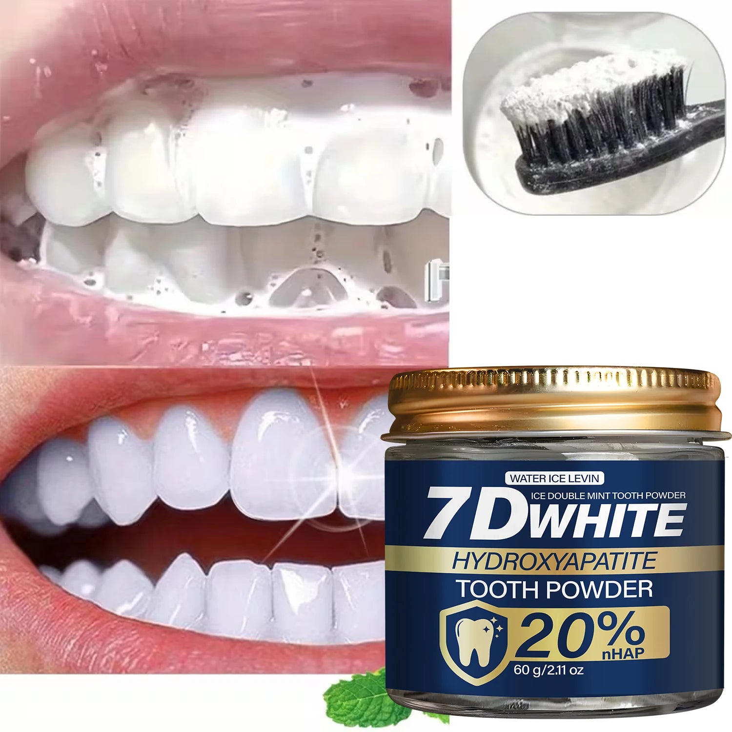 Tidesmit 7D White Hydroxyapatite Tooth Powder with charcoal and mint for deep teeth whitening and fresh breath