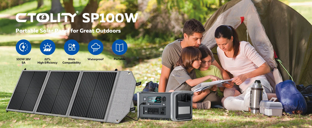 CTOLITY Outdoor Camping AP2000 2400W Fast Charging Portable Power Station SP100 100W Foldable Portable Solar Panel For Home