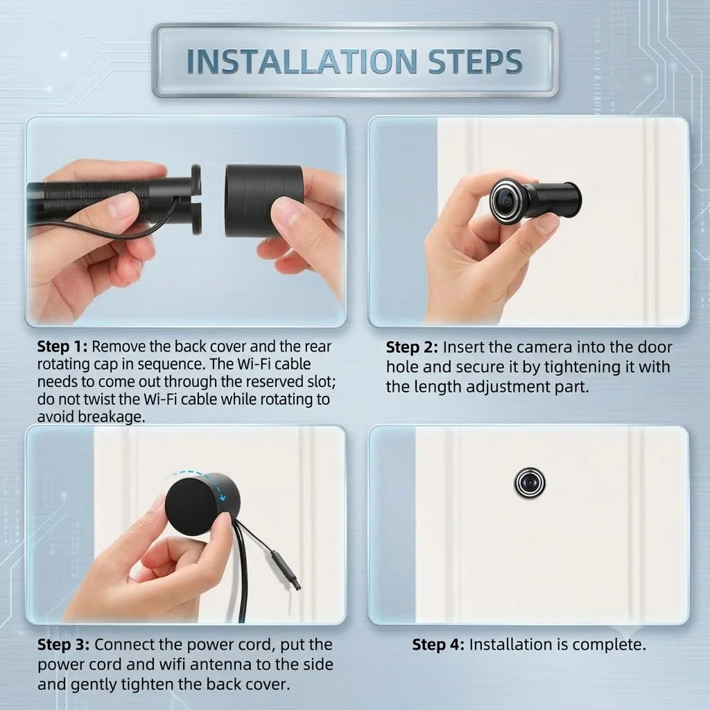 3MP 2K HD 180° Video Doorbell Peephole Camera, Two-Way Audio, Motion Detect, Tuya SmartLife, 2.4G/5G Dual WiFi, EU/US/UK/AU Plug
