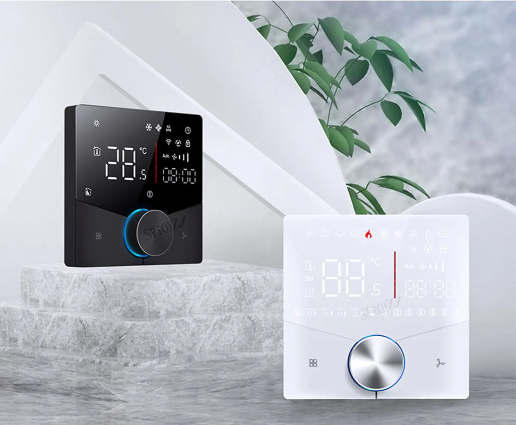 2/4 pipe wifi thermostat central air conditioning 3-speed fan coil rotating temperature adjustment voice TUYA  Alexa 24V
