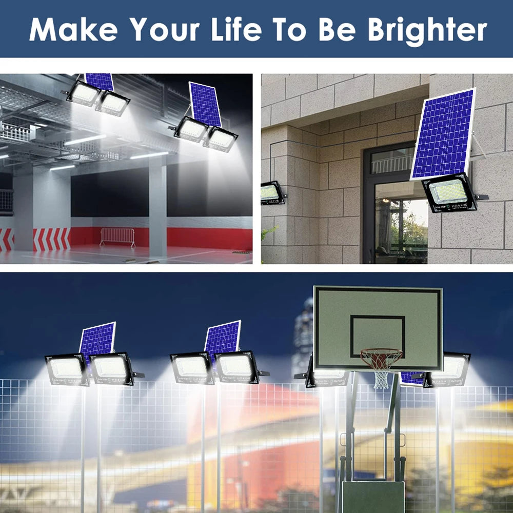 500W 6000mAh Solar Flood Lights Dual Lights, Remote Control Powered Spotlight Outdoor Garden Waterproof IP65 Villa Street Lamp