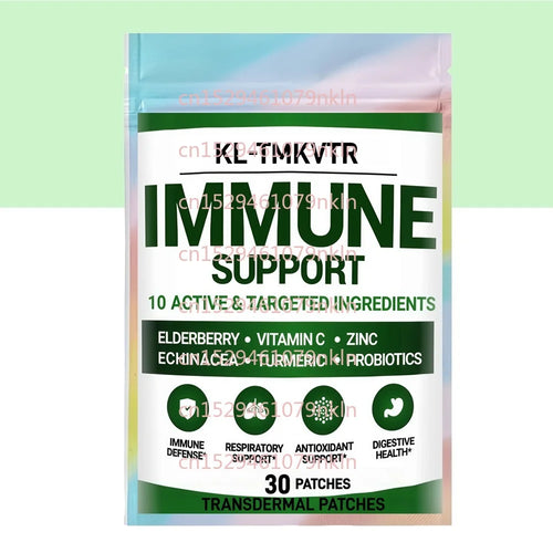 White and green immune support elderberry supplement patches, 30-count pack.