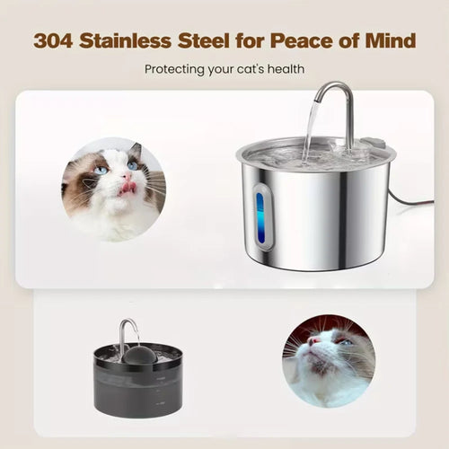 Stainless steel automatic pet water fountain with blue LED water level indicator