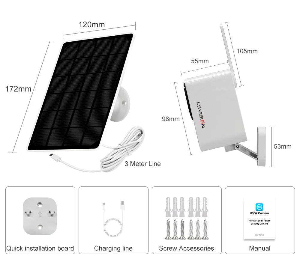 LS VISION Outdoor Solar Camera Wireless Cam WIFI/4G Ultra Standby Time PIR Motion Light Color Night Vision AI Detect Battery Cam