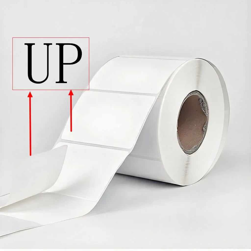Thermal shipping label roll, white self-adhesive labels with UP arrow indicator