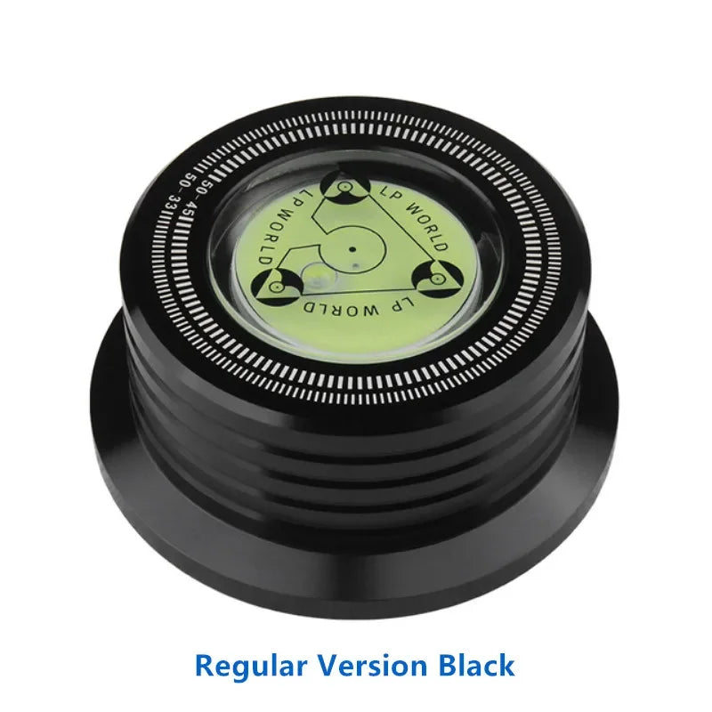 Black vinyl record stabilizer weight labeled Regular Version Black