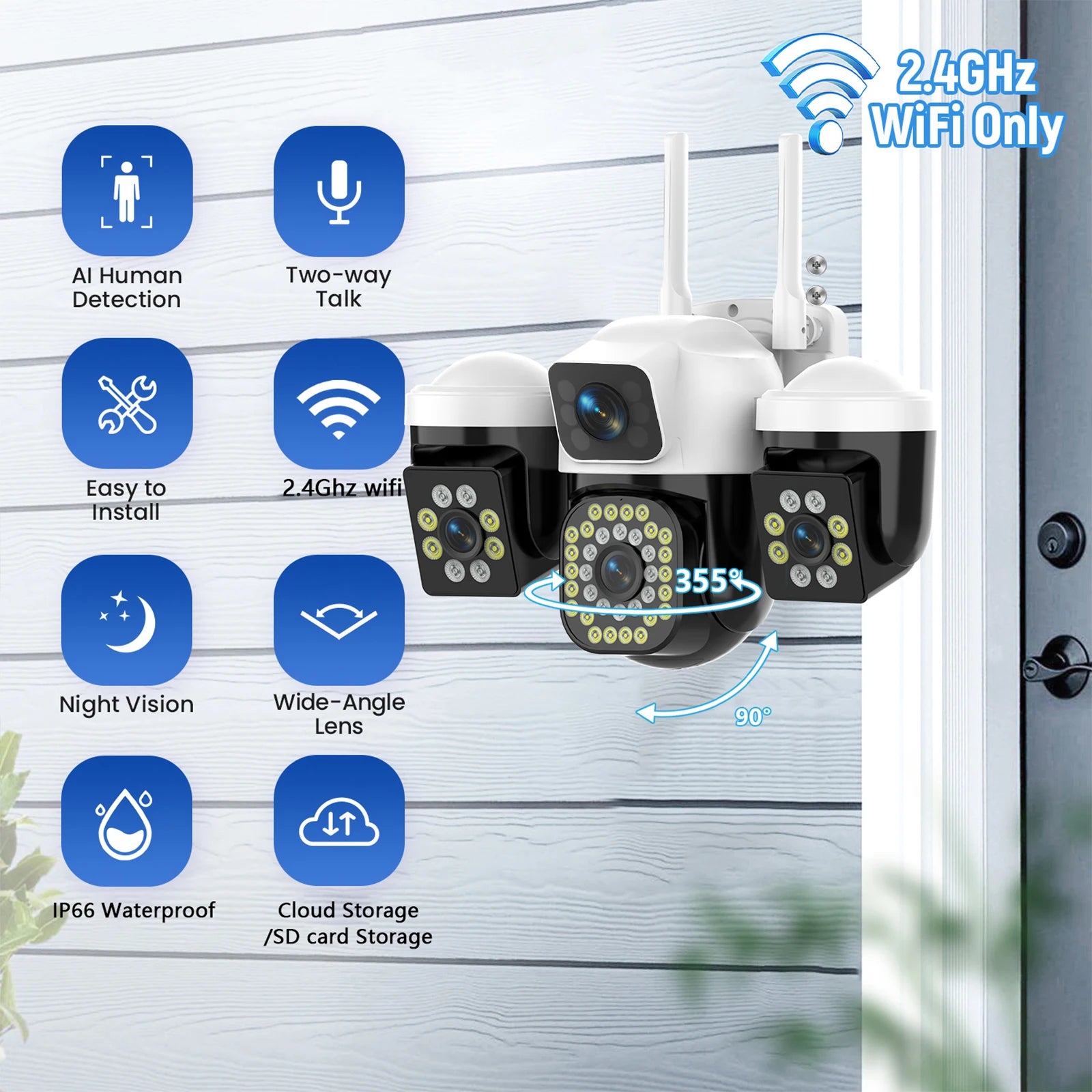 YOOSEE 15MP 4K WiFi Camera Three Lens Screen Camera Onvif 10X Zoom PTZ Automatic Tracking Two-way Audio CCTV Video Security Cam