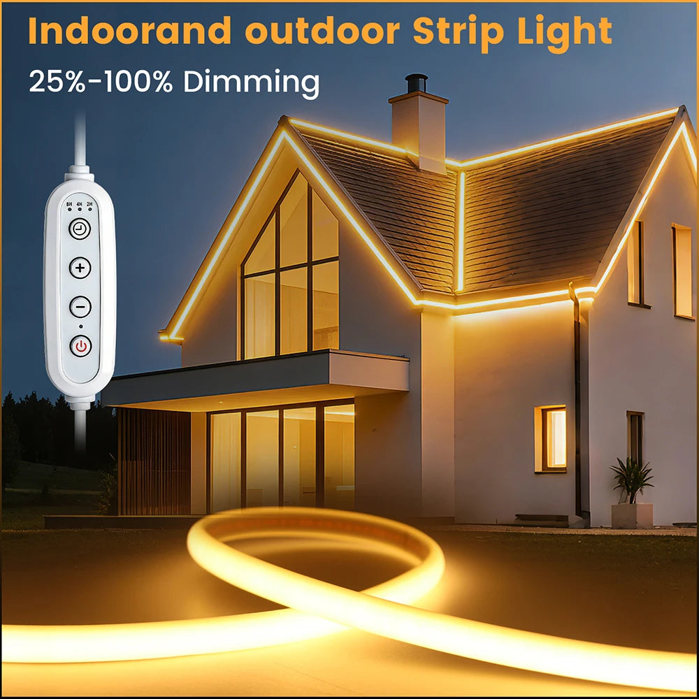 Dimmable 220V COB LED Neon Strip Light 4key Controller EU Plug Flex Tube 3000K 4000K 6000K for Staircase Bar Counter Lighting