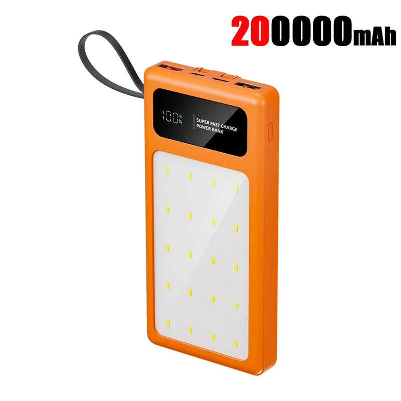 High Capacity Portable Power Bank - Fast Charging USB-C Travel Battery Orange 200000mAh Tidesmit