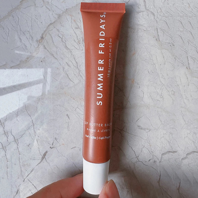 Summer Fridays Lip Butter Balm in Iced Coffee. Smooth, moisturizing beige lip treatment in a soft tube.