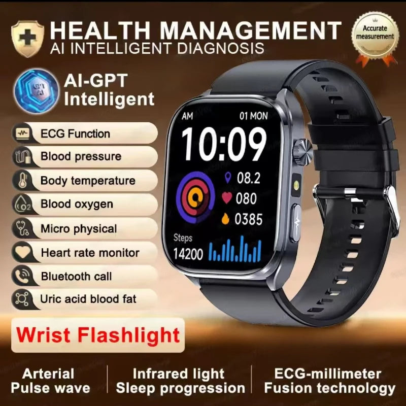 Smartwatch with black case and dark face, large 10:09 time and steps graph