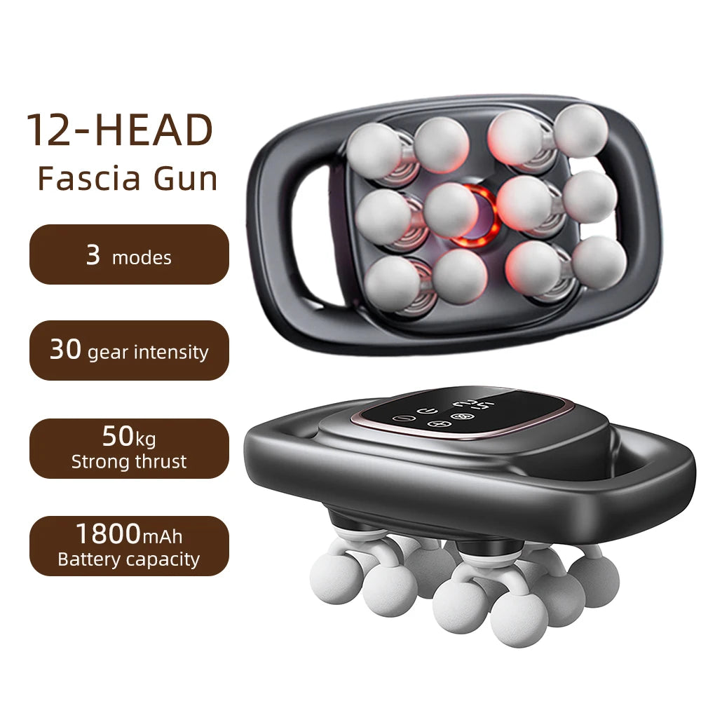 Deep Tissue Muscle Massage Gun | 12-Head Percussive Recovery Device Relaxation Treatment Black Tidesmit