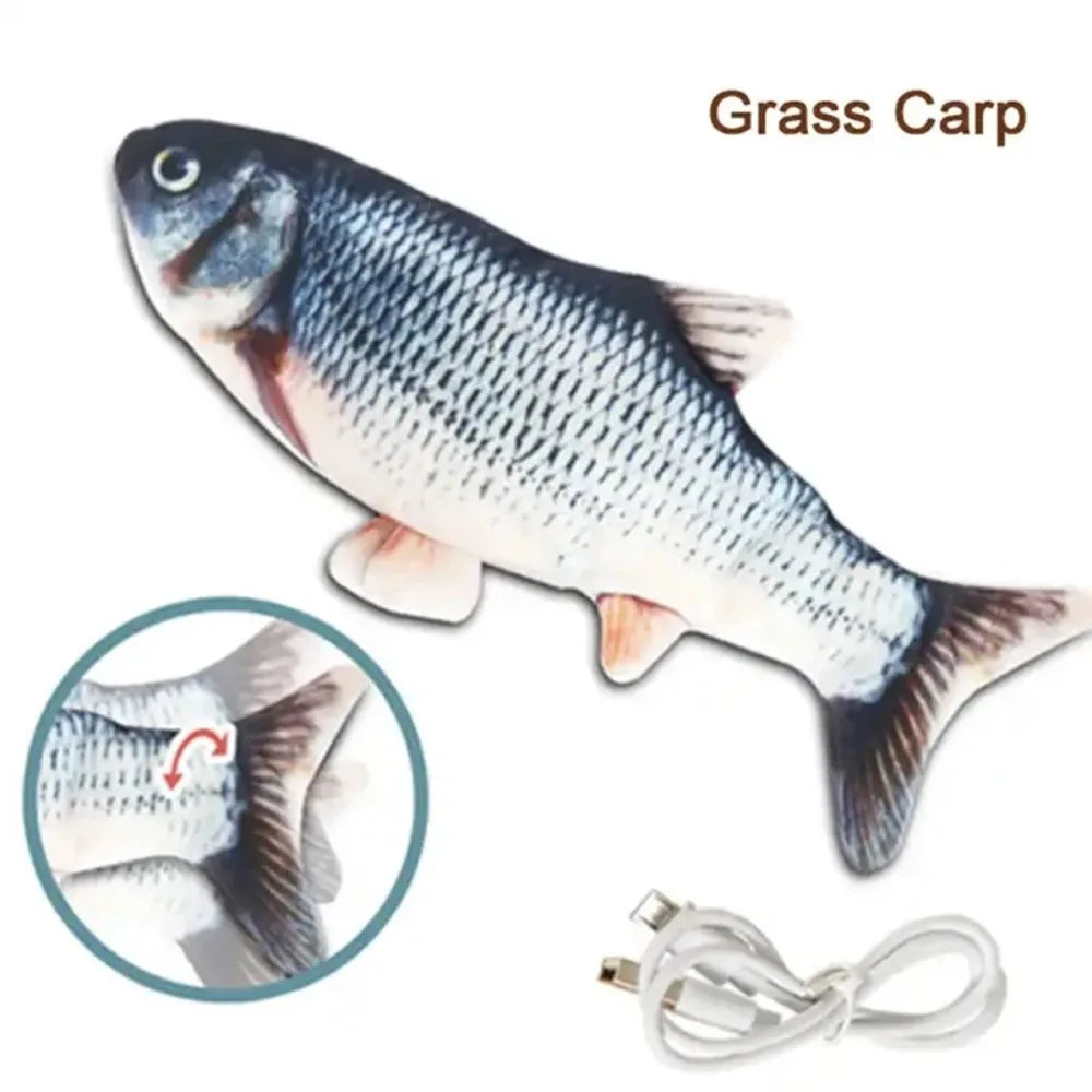 Electric plush fish toy for cats and dogs with USB charging for interactive, realistic tail-wagging fun and chewing.