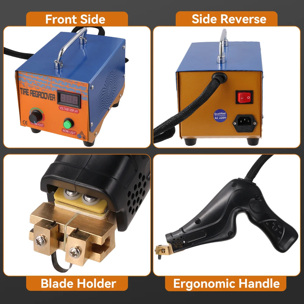 Podofo 1000W Tire Groover Machine Tyre Regrooving Iron Cutter Tool Kit Equipped With 10 Types Tire Cutting Blades For Rubber Tire Retread Work