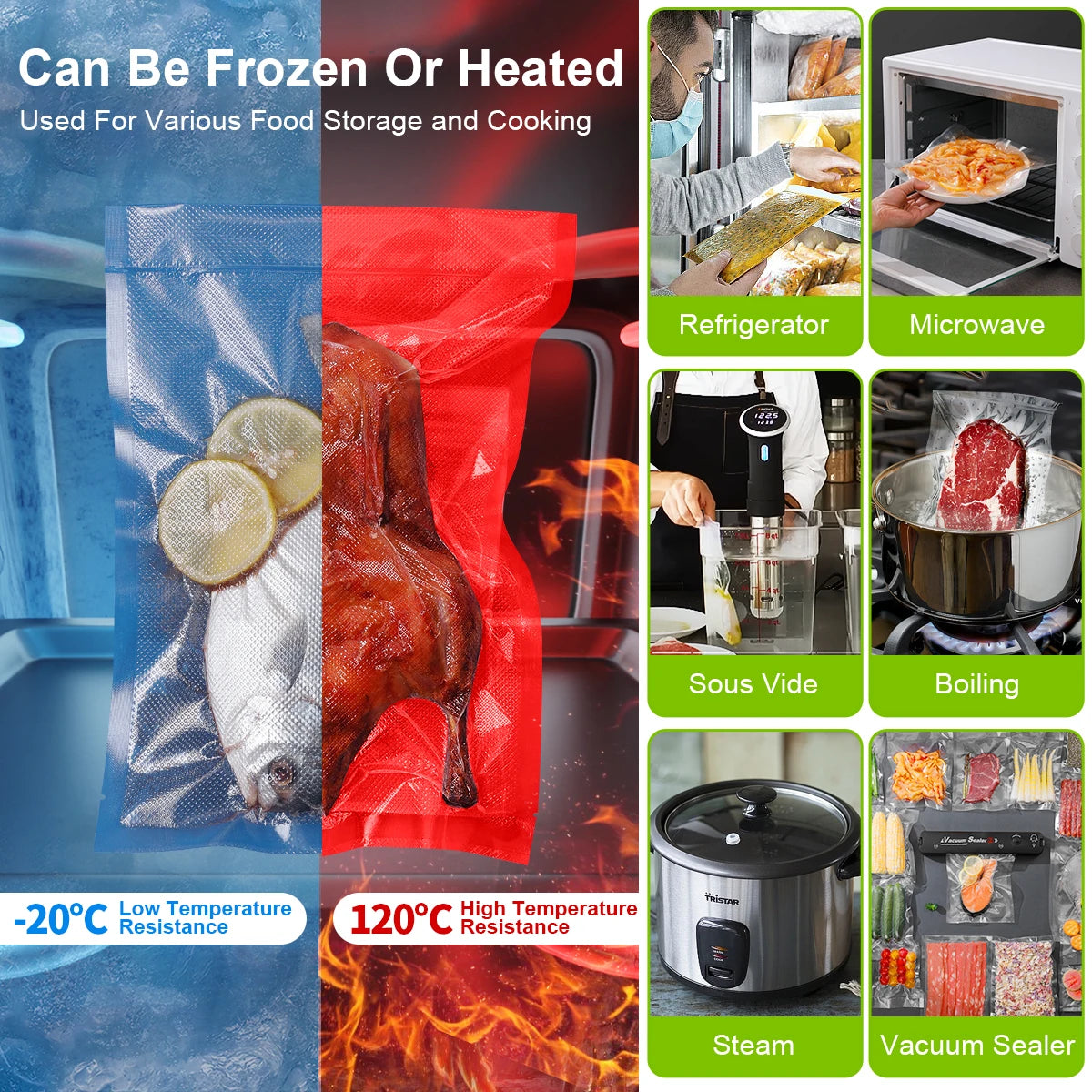 Vacuum Sealed Food Storage Bag Sealer, for Vacuum Preservation Machine, Food Packaging, Freshness Preservation for Kitchen