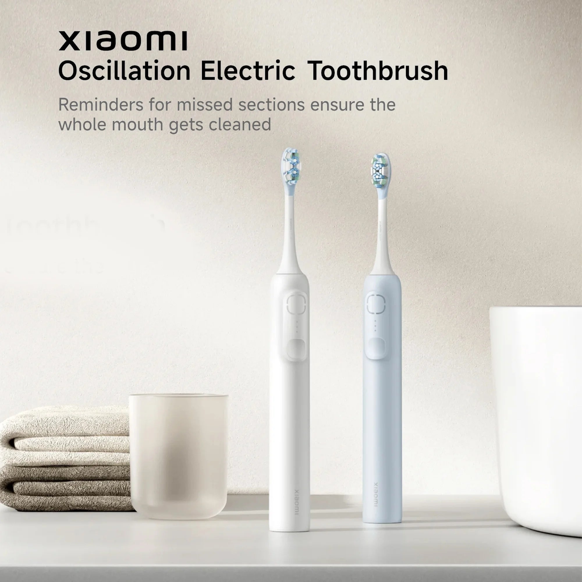Xiaomi Oscillation Electric Toothbrush EU, Sonic Vibration Motor 2 Colours Shock-absorbing Copper-free Cleaning Brush Head 180-day Battery Life