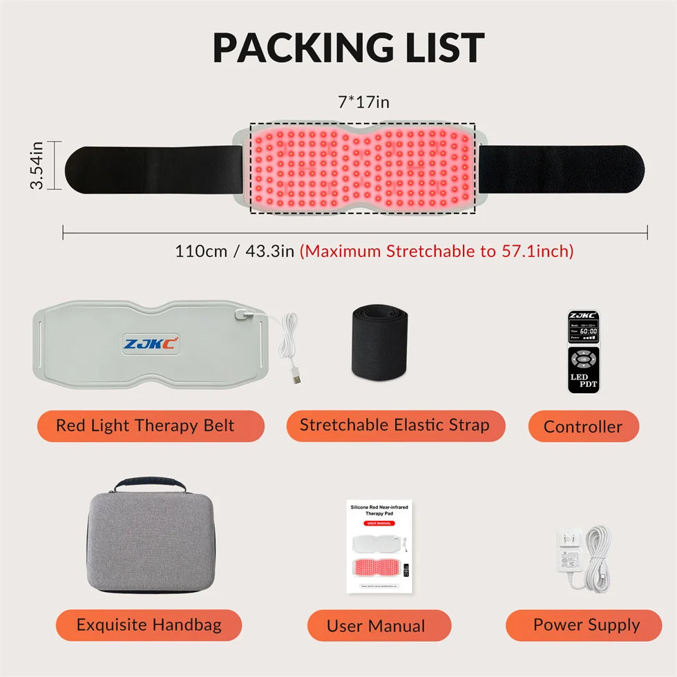 ZJKC 660nm 850nm 940nm Red Light Therapy Belt Near Infrared Phototherapy Wrap 450pcs LED Heating Pad for Full Body Pain Relief