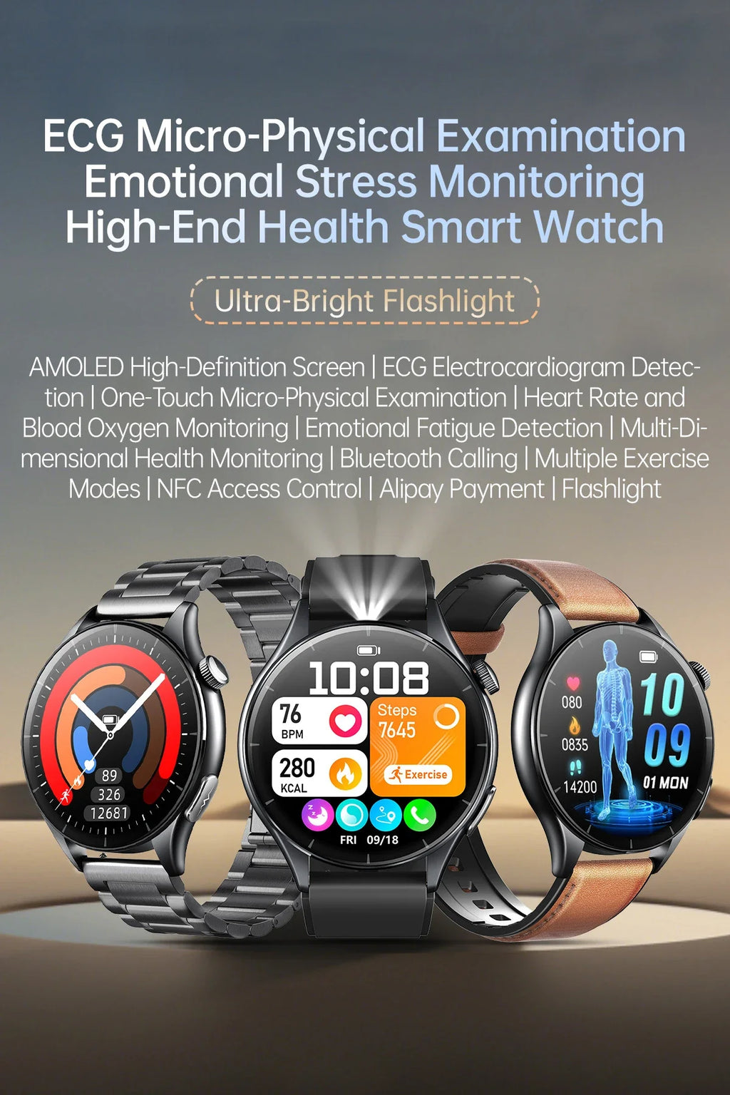 2026 New Smart Watch NFC ECG+PPG Blood oxygen Uric Acid Blood Pressure Sapphire Smartwatch Men For iPhone Android
