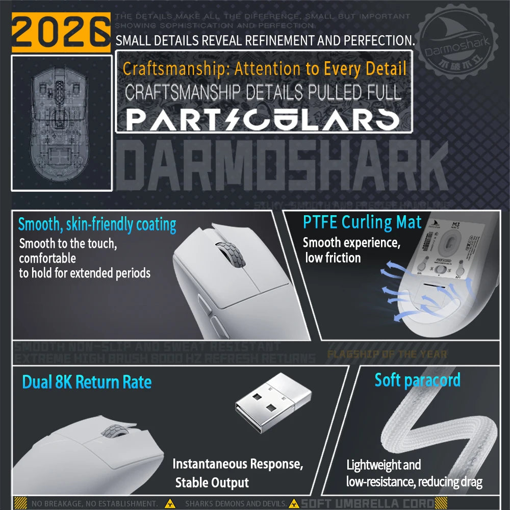 Darmoshark M3 Micro V2 Wireless Gaming Mouse Double 8k Nordic N54L PAW 3950 30000 DPI  Small Hand  Macro Game Mouse Lightweight
