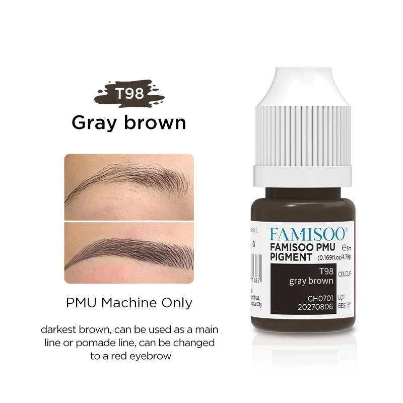 Eyebrow Tattoo Ink - Professional 5ml Microblading Pigment for PMU Machines Permanent Makeup Machines T98 Grey brown Tidesmit