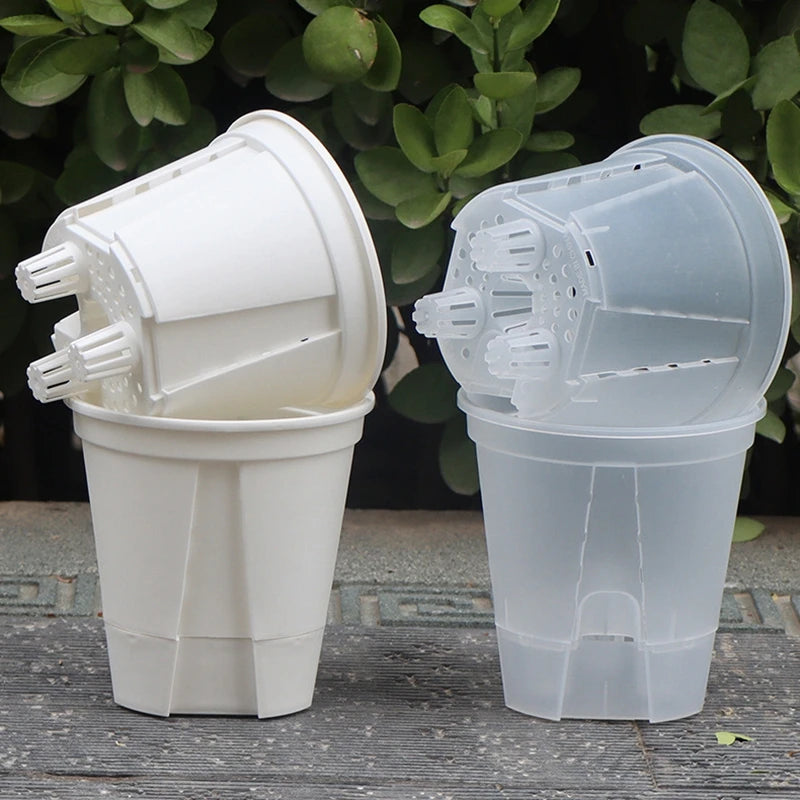 Self Watering Flowerpot Plastic Orchid Pot Double Layer Hydroponic Plant Pot Transparent Round Flower Pot Garden Supplies Decor